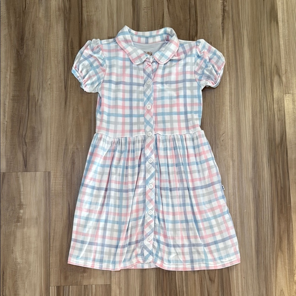Little Sleepies Playful Plaid Button up Dress with Peter Pan collar -size 5 💙💗